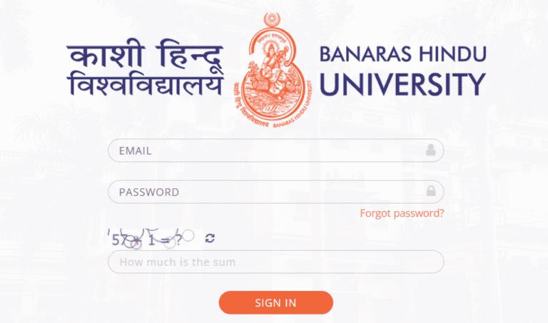 Banaras Hindu University login screen example for student portal access